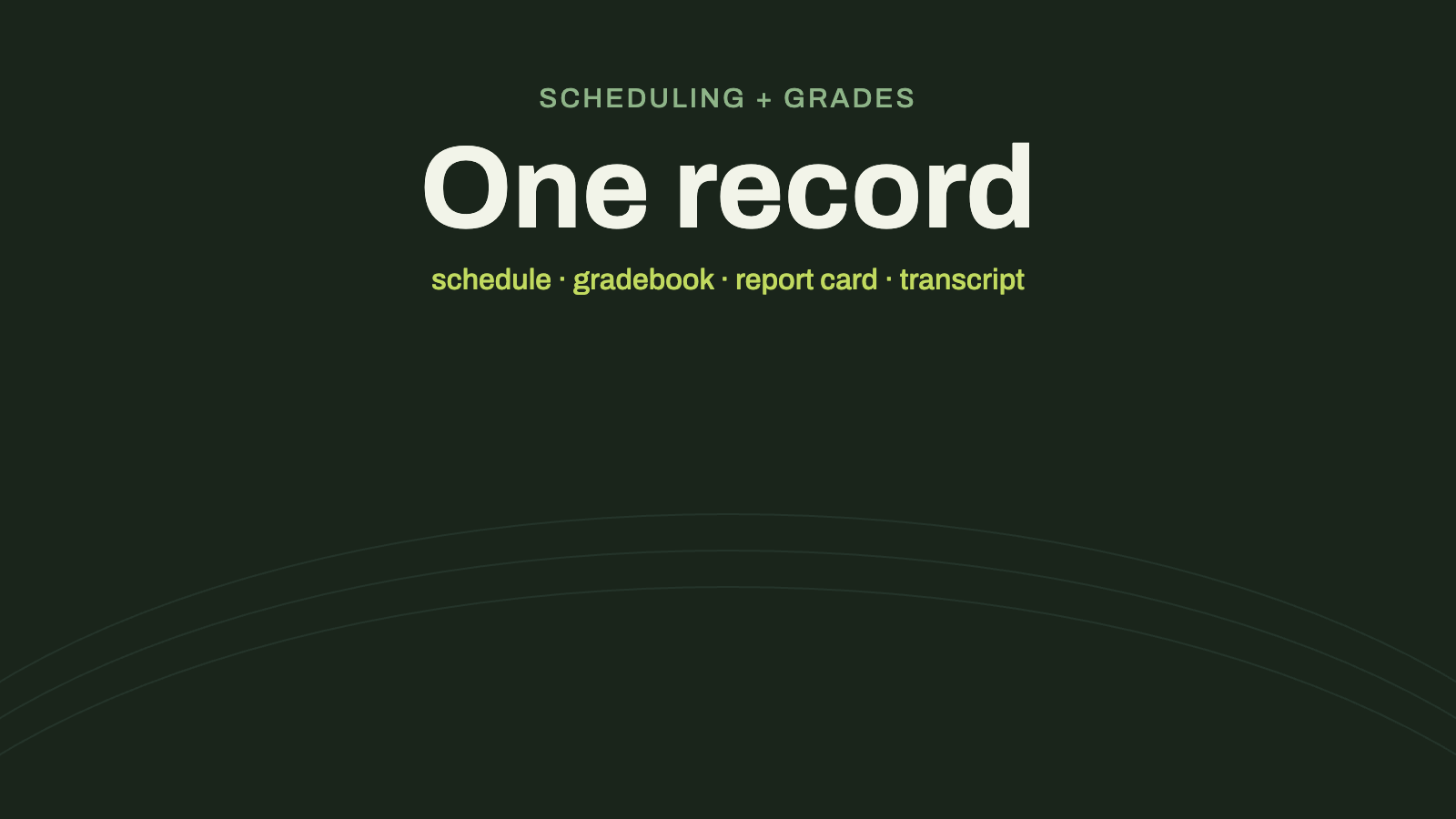 Graphic: scheduling and grades on one record, covering the schedule, gradebook, report card, and transcript